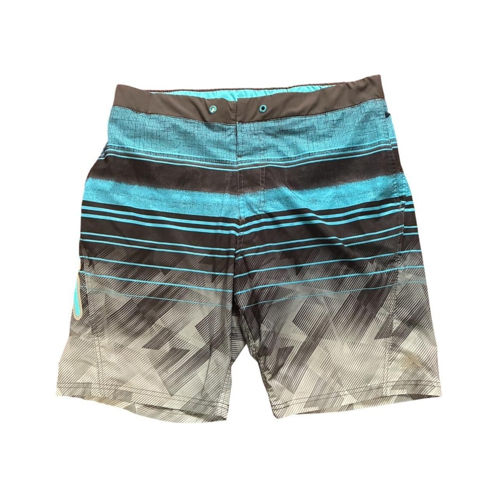 ZeroXposur Mens Swim Trunks Teal Black Grey Striped Board Shorts Size Medium
